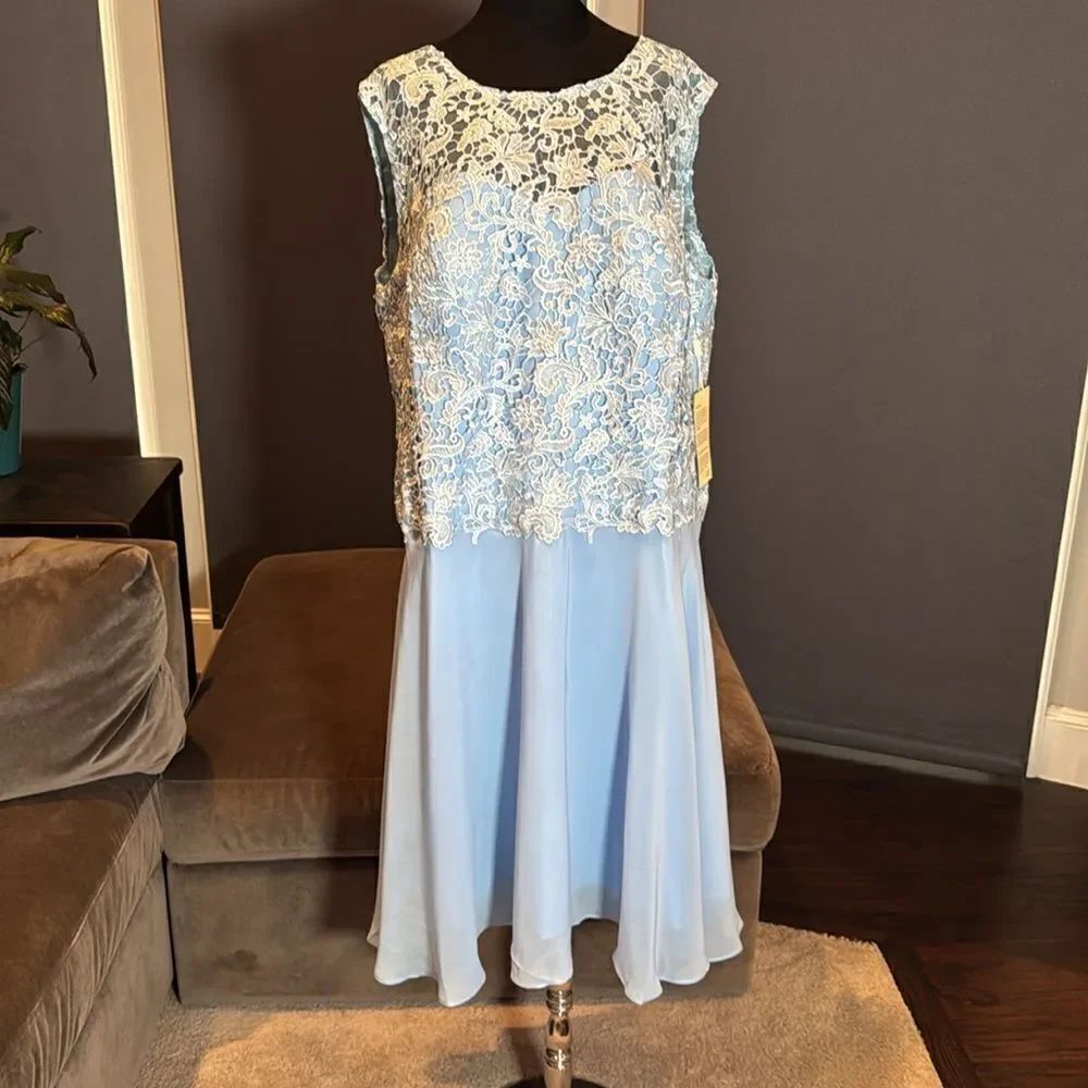 Women’s Pale Blue Chiffon & Lace Dress Matching Jacket Size XXL (20/22)
